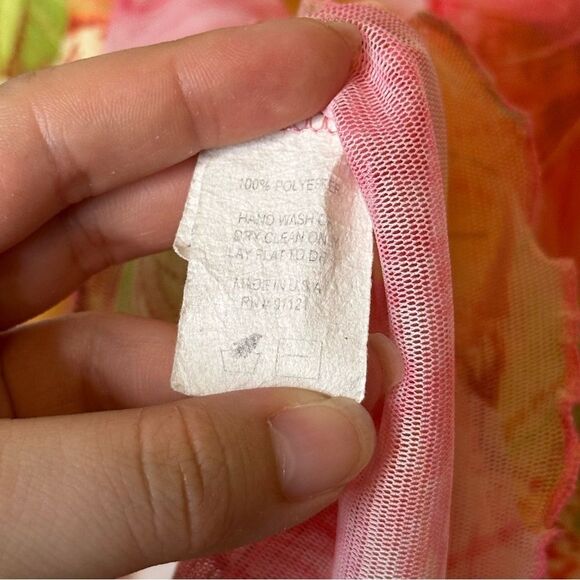 Y2K SNO SKINS Pink Orange Green Floral Micro Mesh Ruffle Shrug Wrap Top Sz XL - Picture 9 of 9